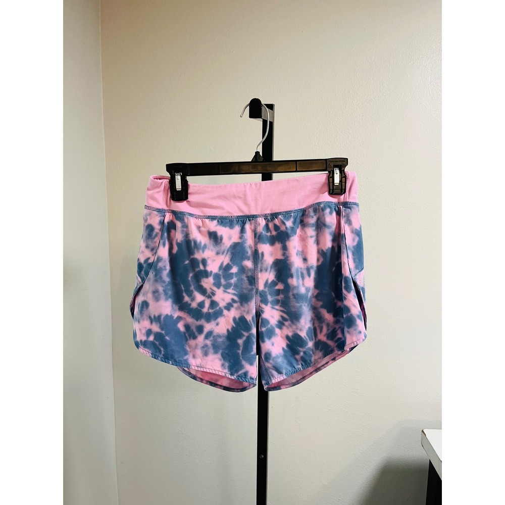 Athleta Run The World 3" Shorts Pink Blue Tie Dye XXL 16 Active Running Pocket